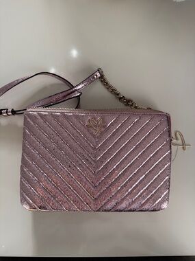 Metallic Blush Quilted Crossbody Bag with Chain Strap